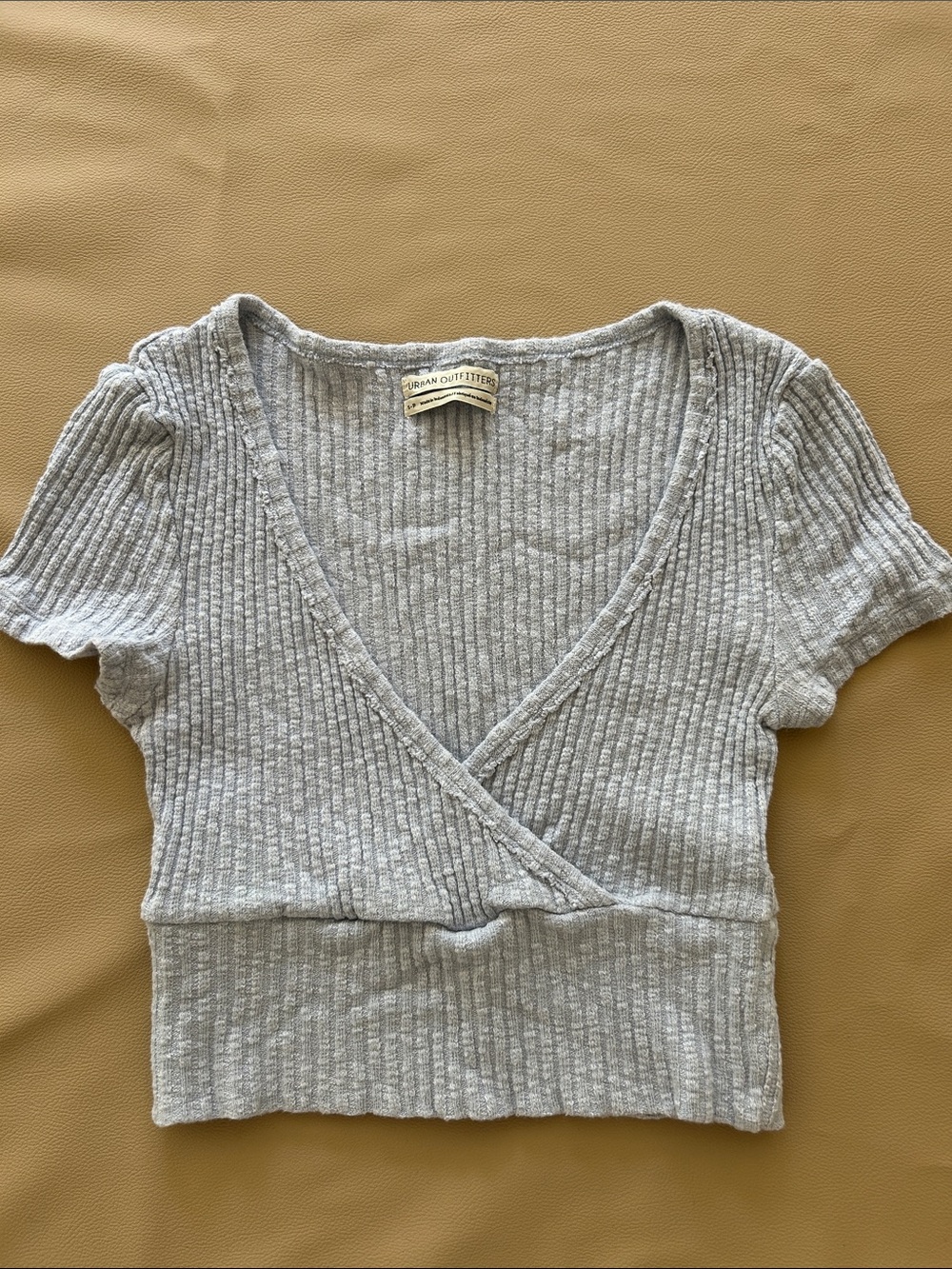 Urban Outfitters Light Gray Ribbed Wrap Crop Tee